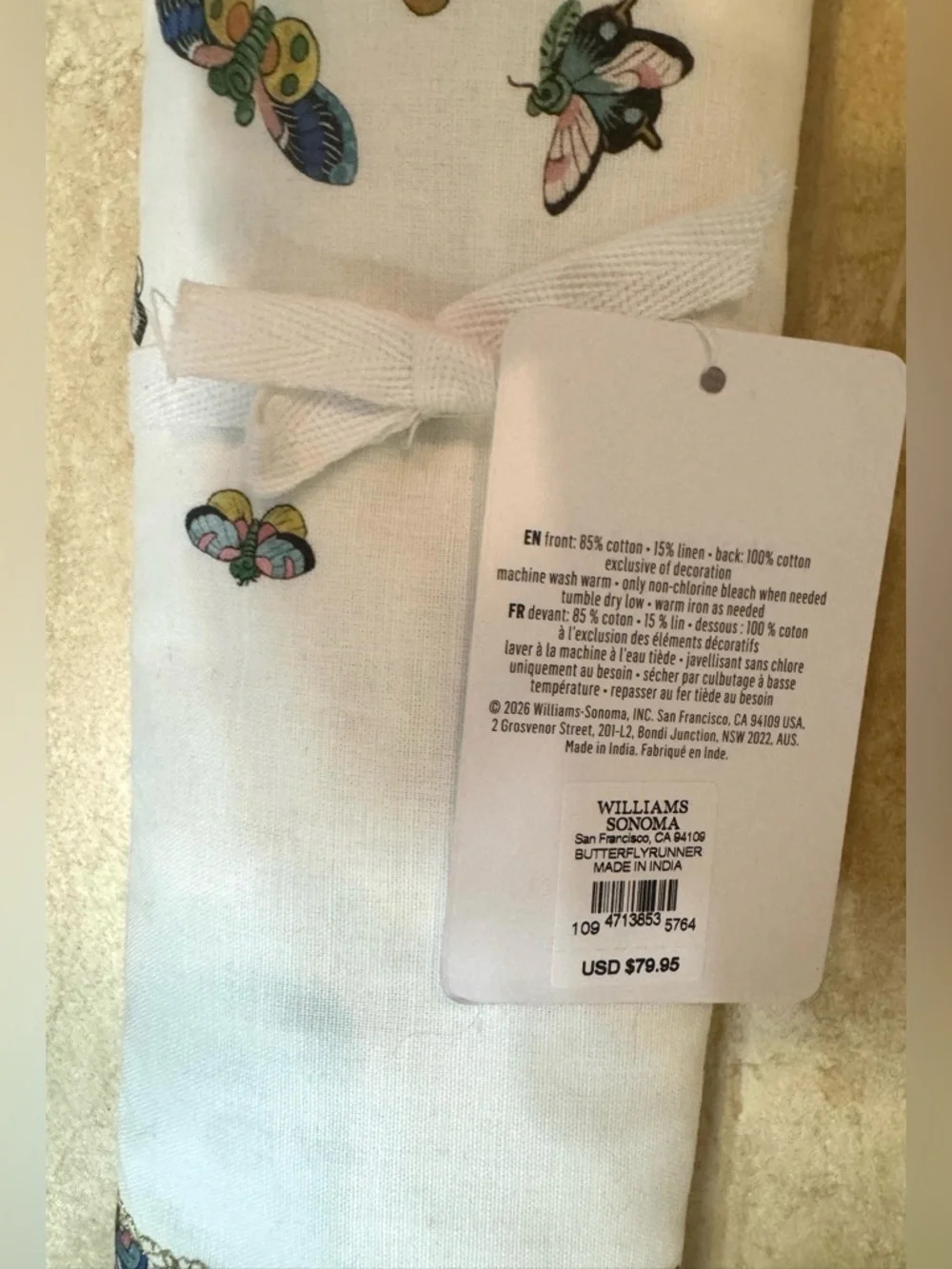 Williams Sonoma Papillon Table Runner